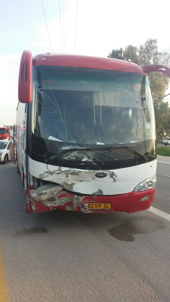 חזית האוטובוס שהתנגש ברכב (צילום: דוברות כיבוי והצלה נגב)